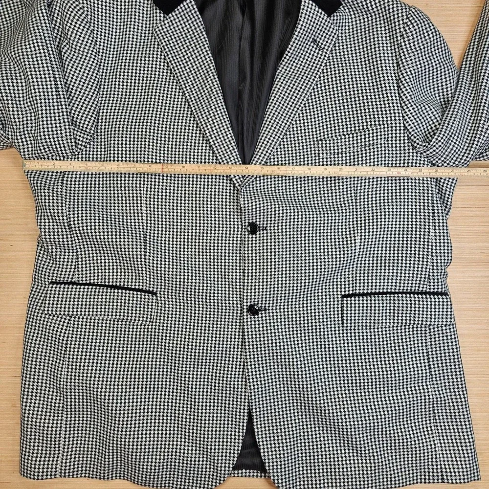 EJ‎ Samuel 3 Piece Suit Mens 54R 48x28 Black Houndstooth Velvet Trim M2692